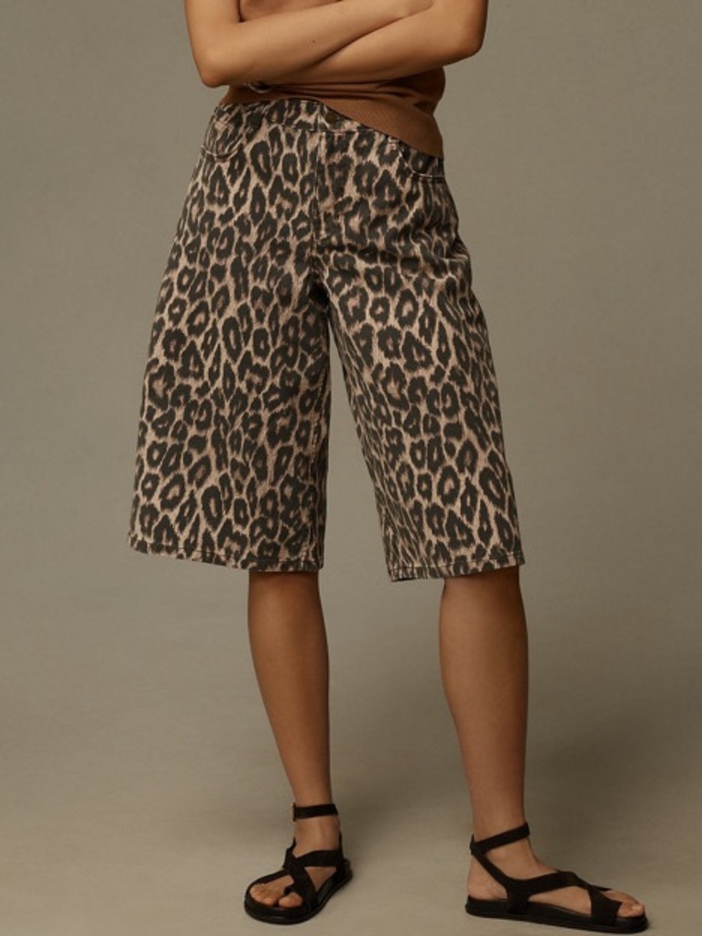 Pilcro Leopard Print Knee Bermuda Length Shorts Brown Black Womens 23